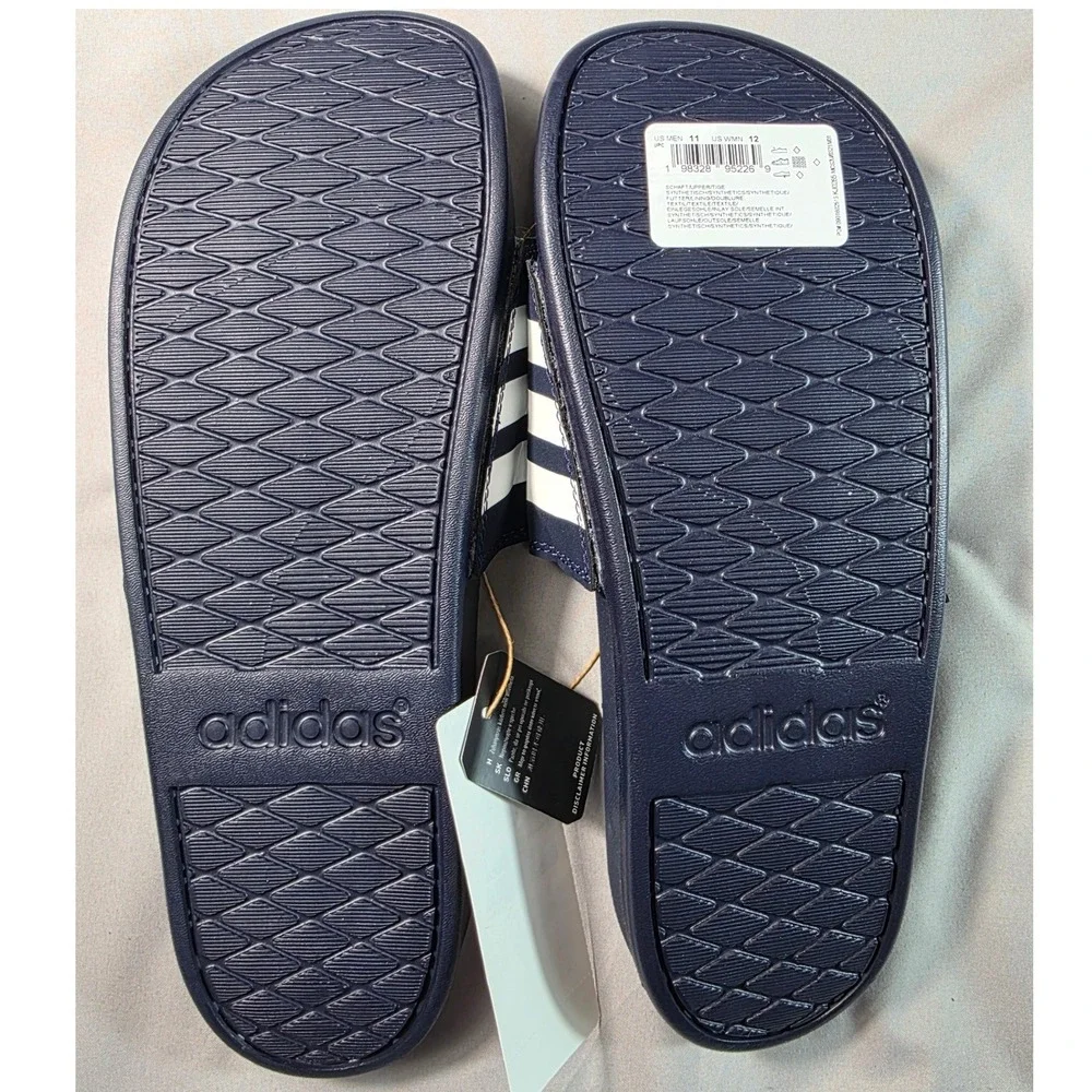 Adidas Adilette Comfort Slides Men 11 Navy Blue White Stripe Sandals KJ0285 NEW